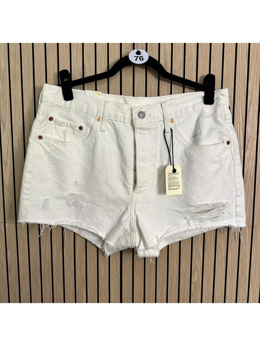 076‎ Levi's Premium 501 Distressed Denim Shorts (Size 32, White, NWT)